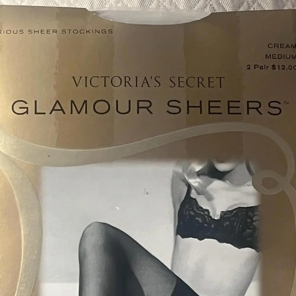 victoria secret vintage glamour sheer‎ stockings small cream 2 pairs lot